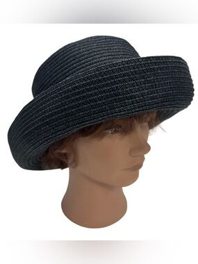 Chico’s Women’s Dark Blue Black Woven Kettle Brim Sun Hat